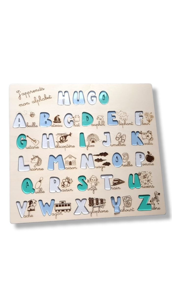 puzzle alphabet personnalisé - jeu en bois éducatif personnalisé - leawood belgique france