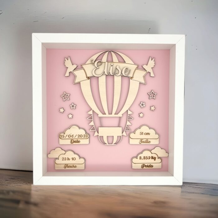 Cadre de naissance personnalisé montgolfière bleu ou rose - leawood - Belgique