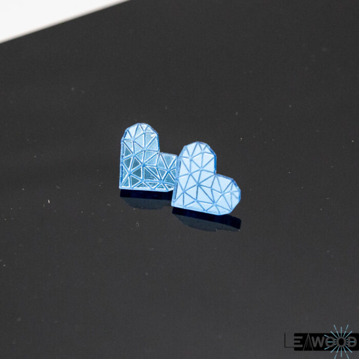 Boucles d'oreille coeur polygonale acrylique miroir style tellme bleu