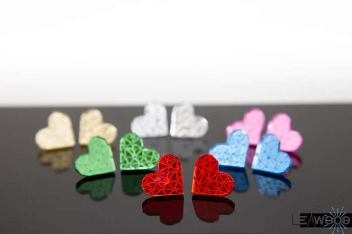 Boucles d'oreille coeur polygonale acrylique miroir style tellme