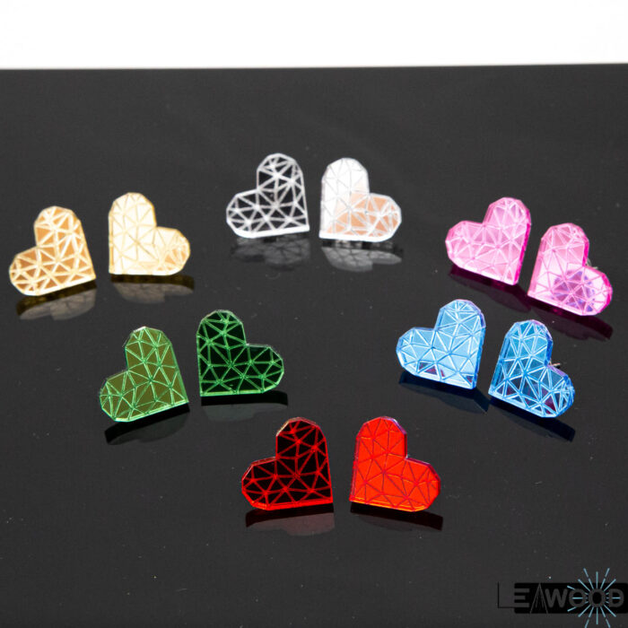 Boucles d'oreille coeur polygonale acrylique miroir