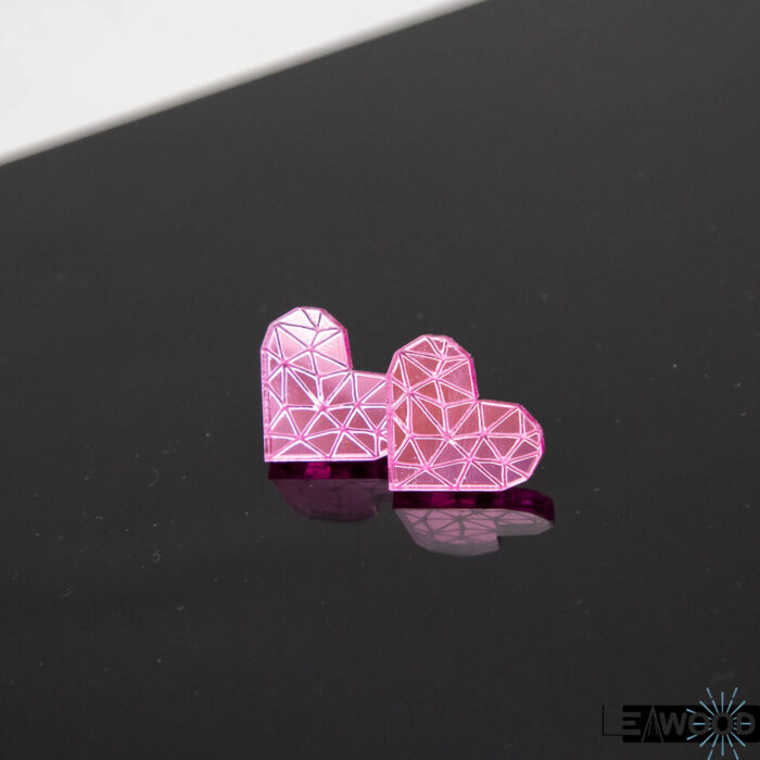 Boucles d'oreille coeur polygonale acrylique miroir style tellme rose