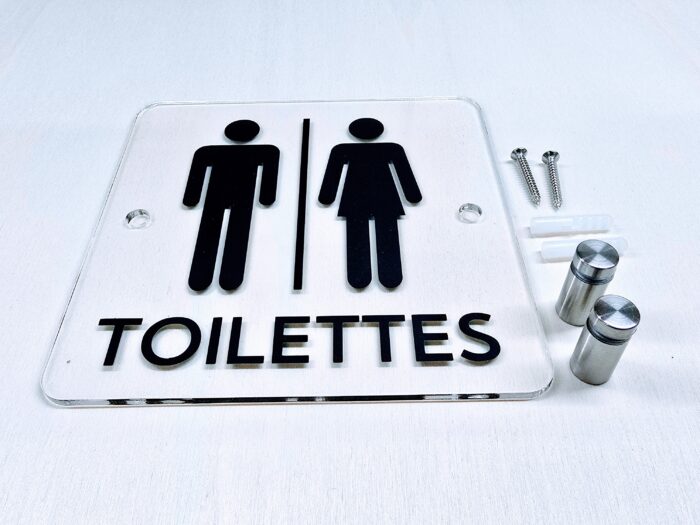 Panneau Signalétique WC handicapés - Plexiglas & Fixation Inox - 150x150mm - Image 9