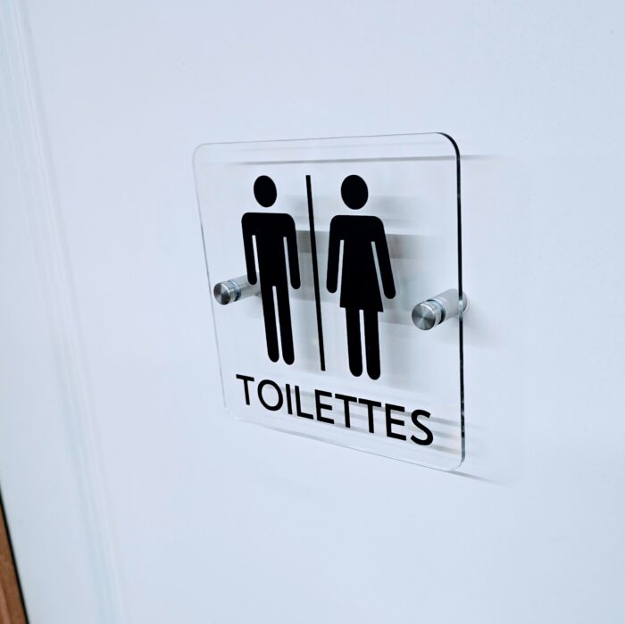 Panneau Signalétique WC handicapés - Plexiglas & Fixation Inox - 150x150mm - Image 4